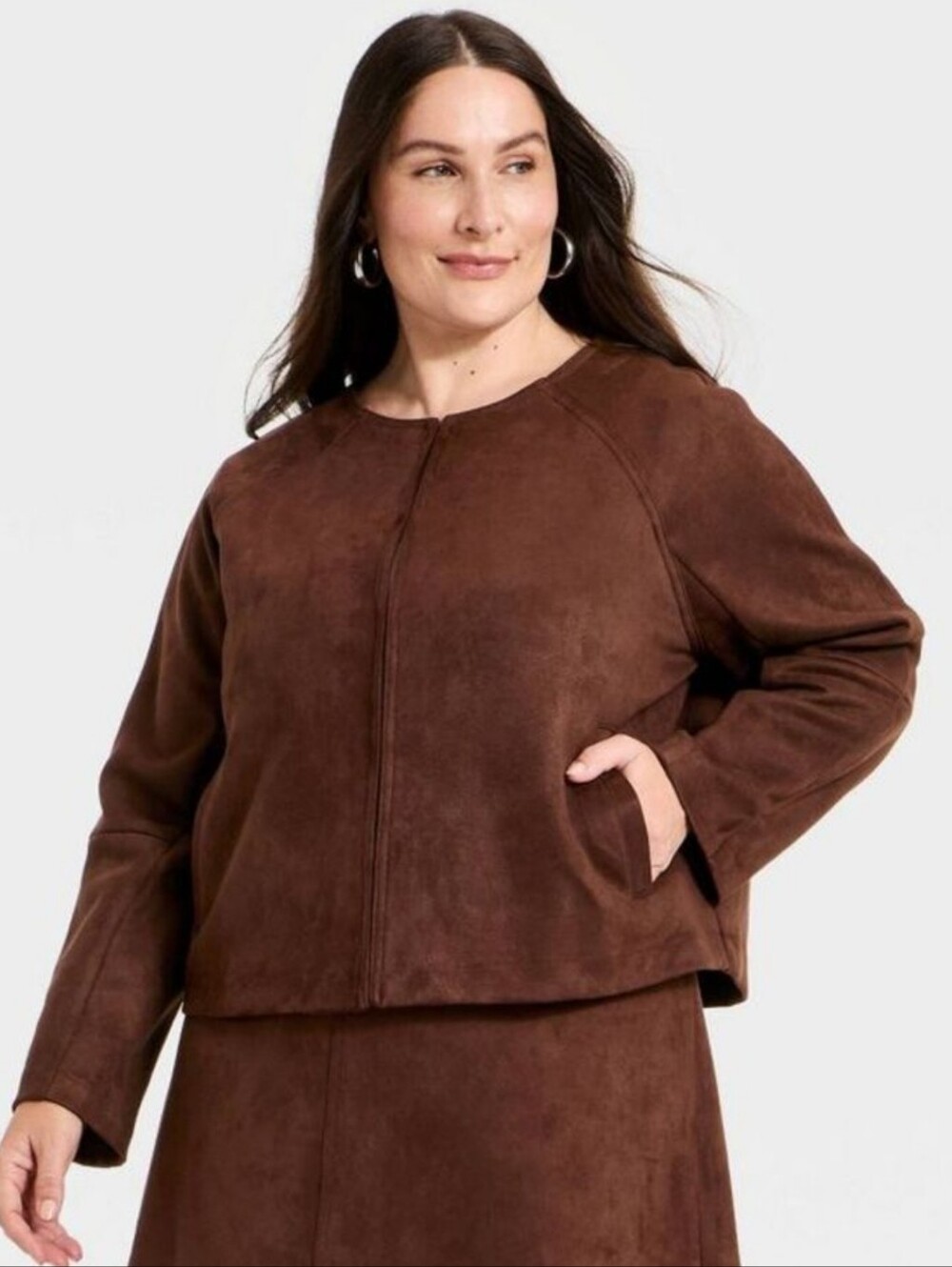 a new day Brown Suede-Look Bomber Jacket